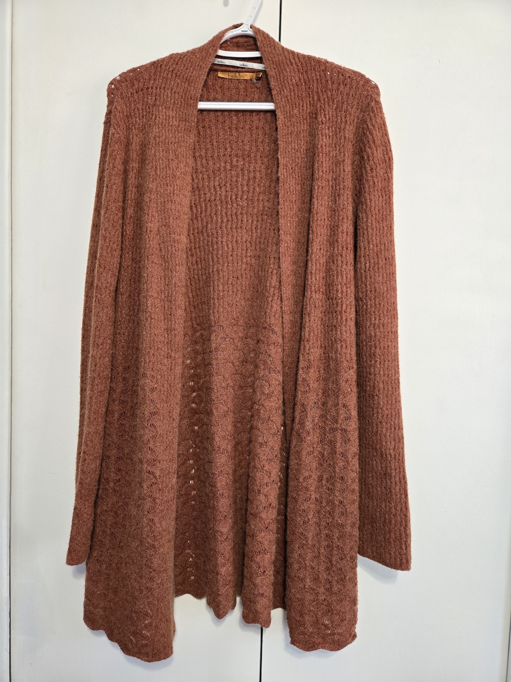 Belldini Cardigan M Rust Terracotta Long Open Front Duster Knit Sweater